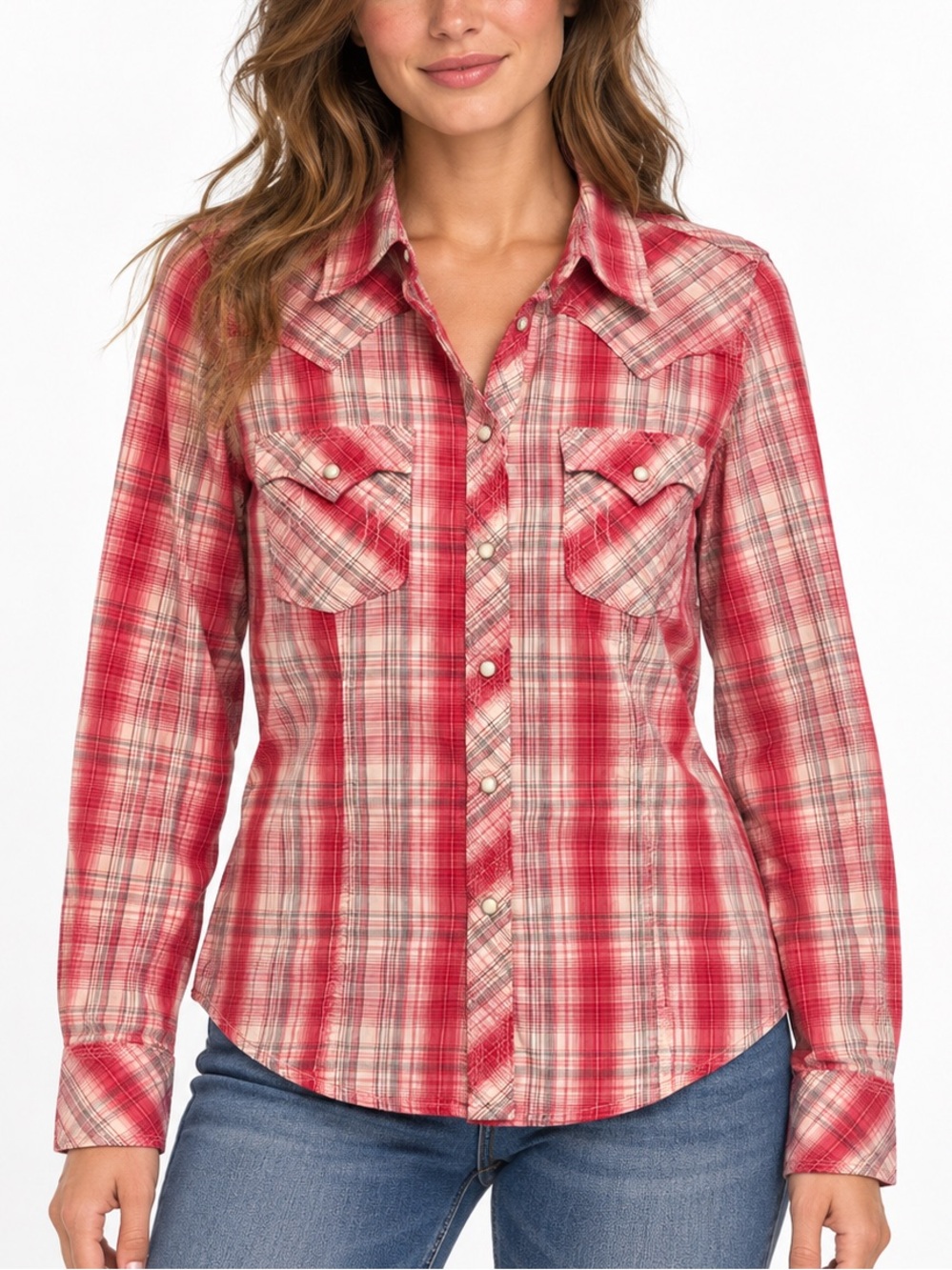 TRUE RELIGION Red Plaid Button Up Long Sleeve Shirt (Size L)